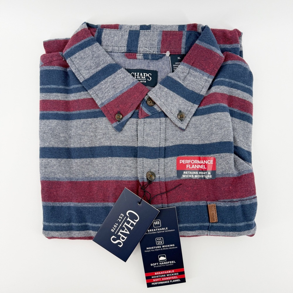 Chaps Mens XL Performance Flannel Long‎ Sleeve Button Shirt Dark Denim Gift NWT